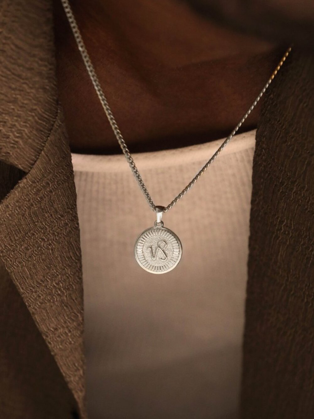 Men's Silver Capricorn Pendant Necklace